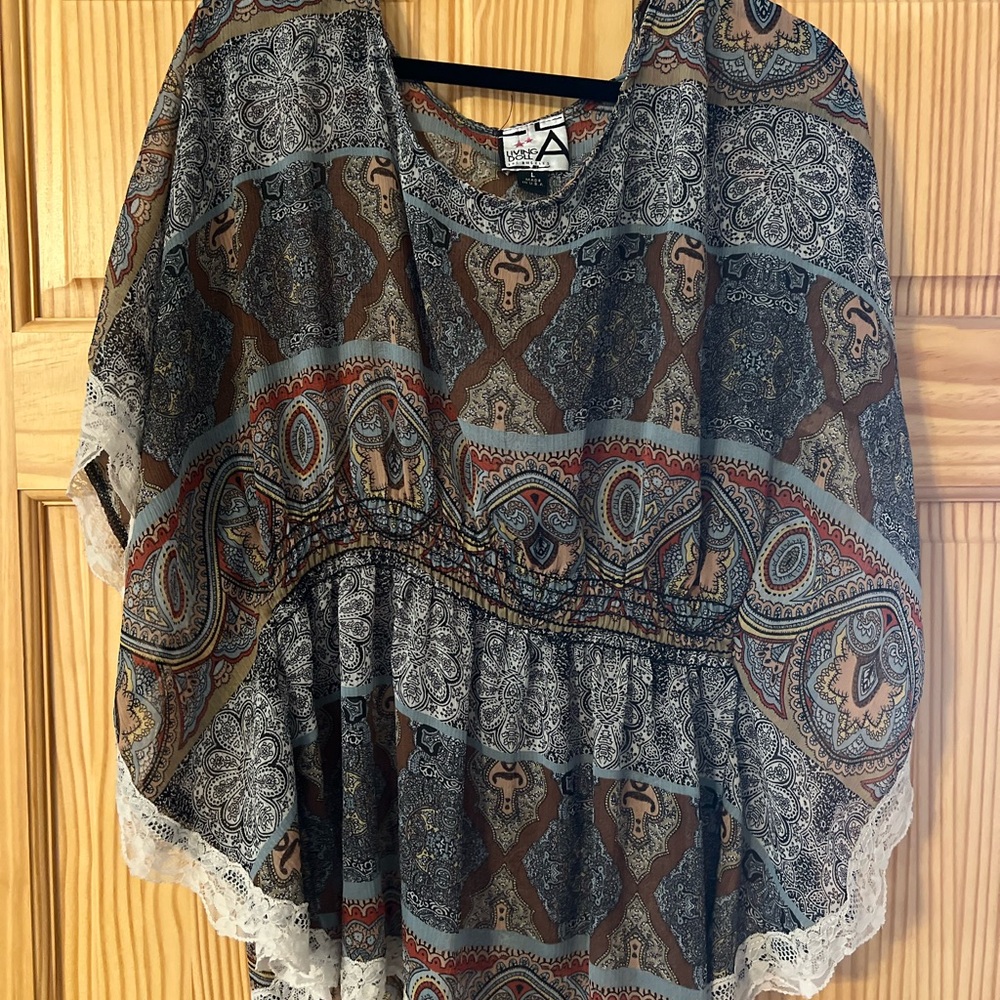 Living Doll Blue Flutter Sleeve Blouse Relaxed Fit